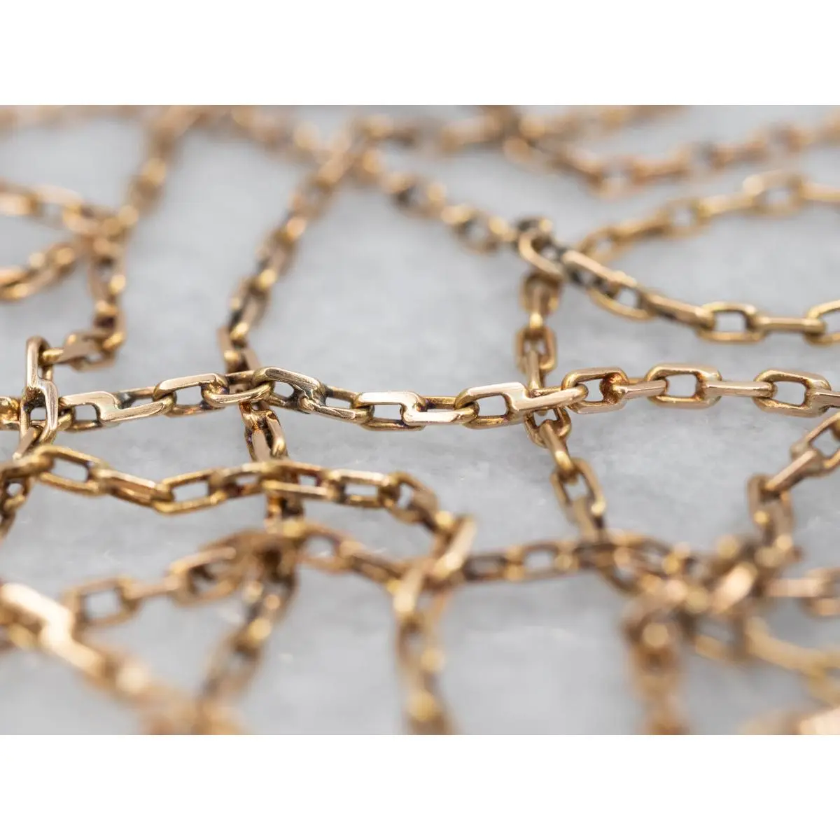 Long Gold Rectangle Link Chain with Spring Ring Clasp