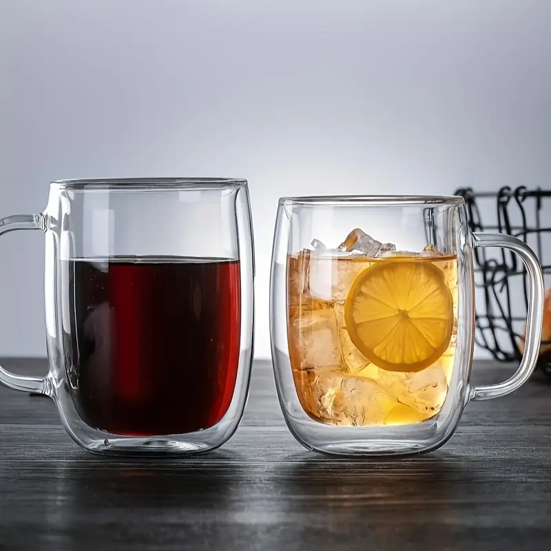 2/4 Pack High Borosilicate Dual Wall Insulated, Double Walled Glass Cups, Heat Resistant Non-slip Handle, BPA Free Dishwasher Safe, Clear Durable Drinking Glassware for Hot Coffee Tea Iced Drinks Home Office Kitchen Housewarming Gift