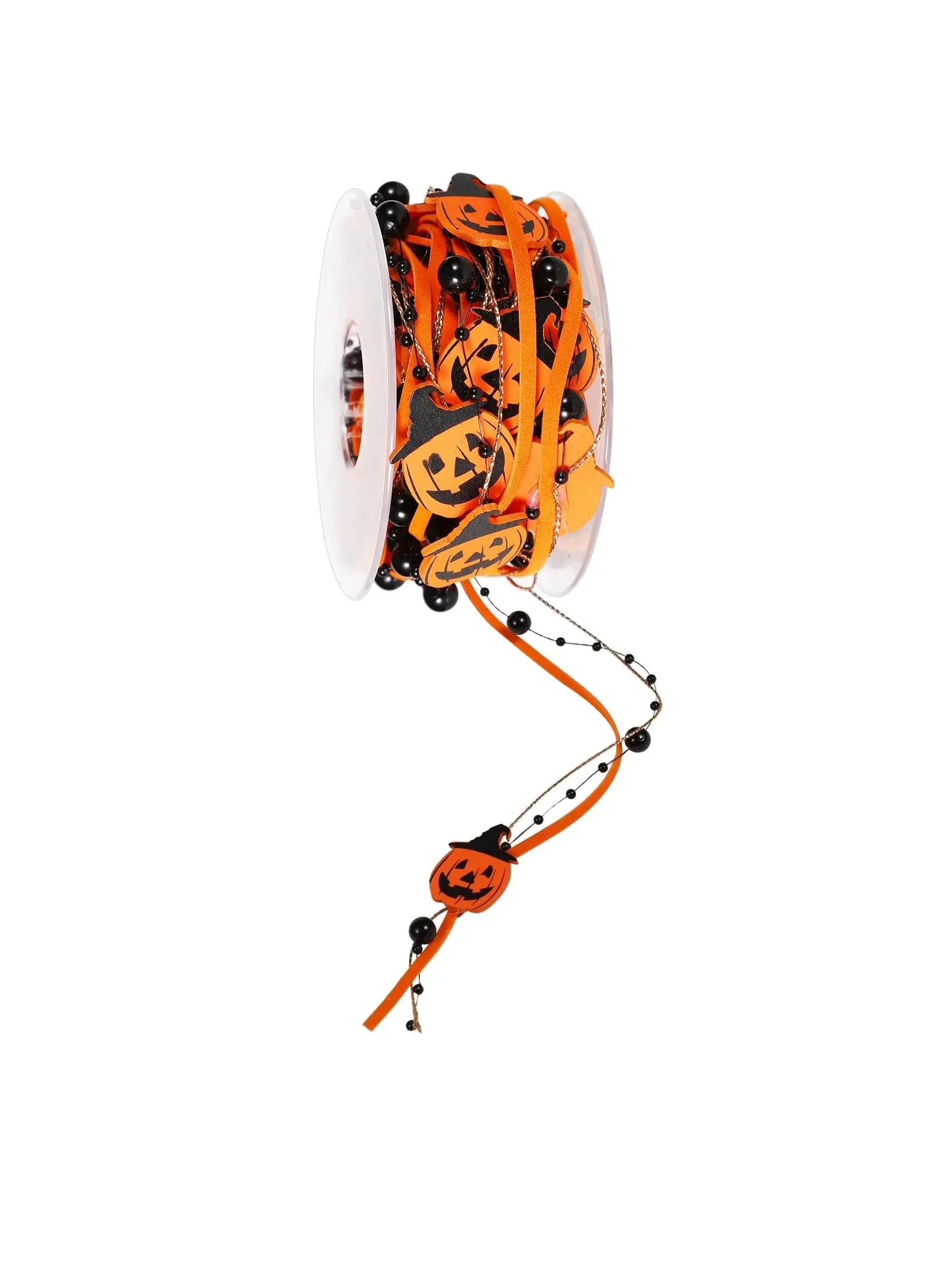 Halloween Ribbon for Crafts, 16.4ft Orange Pumpkin Ribbon Creative Halloween Tree Ribbon Bead Ribbon for Gift Wrapping Halloween Party Decorations