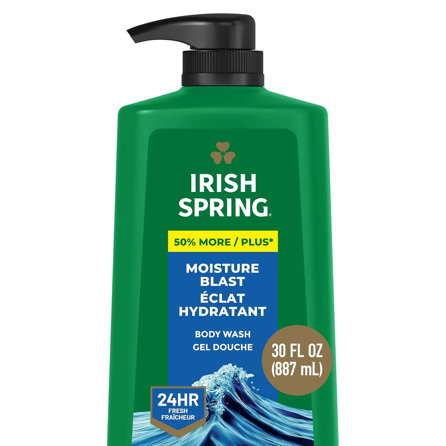 Irish Spring Mens Body Wash, Moisture Blast Body Wash for Men, Feel Fresh All Day, 30 Oz Pump Bottle | Face and Body Wash, Men’s Body Wash, Paraben-Free, Moisturizing, Retains Skin's Natural Moisture, Grooming