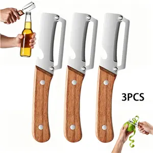 Premium Thick Stainless Steel Peeler with Wooden Handle - 2-in-1 Utensil with Peeling Blade & Bottle Opener, Professional Kitchen Gadget for Fruit, Apple, Potato, Vegetable Prep, Utensils