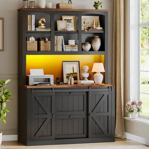 SEDETA 41 Inch 2 Drawer File Cabinet with Power Strip Farmhouse Filing Cabinet fits Legal Letter A4 Size Files for Home Office Printer Stand with Storage Shelf Bar Door and LED Lights