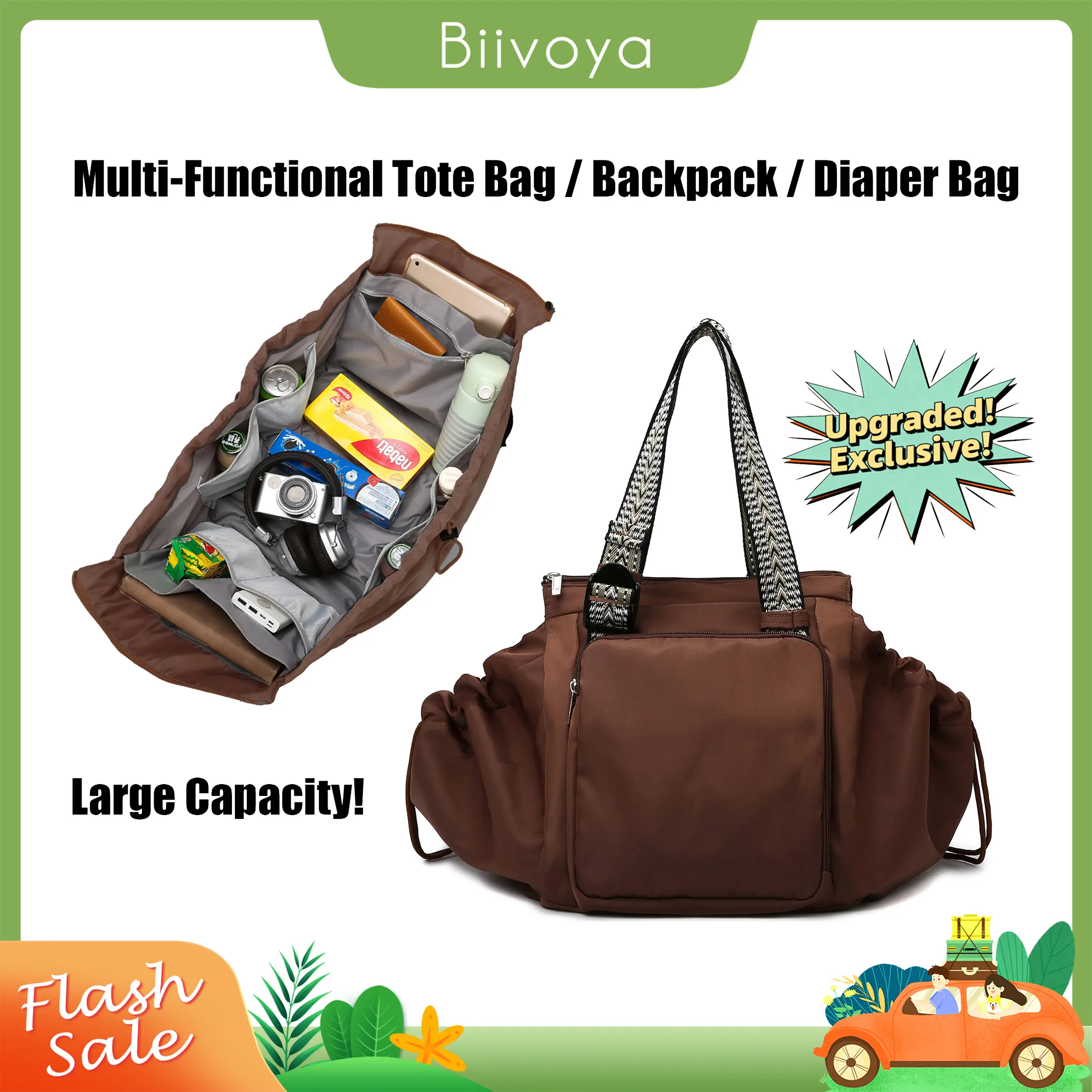 BIIVOYA Brown-Fashionable Multi-Functional Mommy & Women's Tote