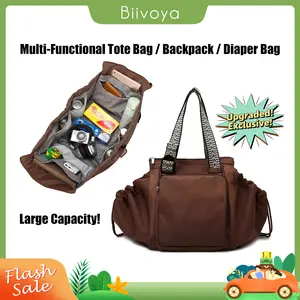 BIIVOYA Brown-Fashionable Multi-Functional Mommy & Women's Tote Crossbody Bag — Large Travel Backpack | Expandable Commuter Daypack, Daily Use & Holiday Gift