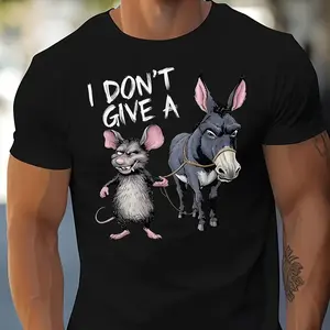 Funny I Don't Care Mouse & Donkey Graphic Cotton T-Shirt For Men, Valentine's Day Gift For Him, Fashion Oversized Streetwear Outfit