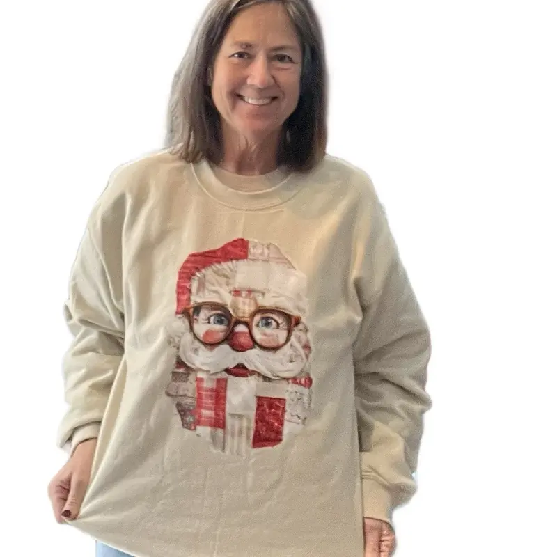 Patchwork Santa Design on Gildan and Zenana Sweatshirts Perfect for the Season Festive Holiday Wear