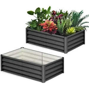 Large Outdoor Planter Boxes Kit Set of 2,Galvanized Raised Bed Planter with Open-Ended Base Design, Elevated for Outdoor Plants, Durable Raised Bed for Gardening