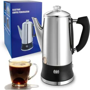 Electric Coffee Percolator Stainless Steel Coffee Maker with Clear Brew Progress Tough Glass Knob and /OFF  Classic Coffee Pot with Keep Warm & Cordless Serve No  (12 Cup)