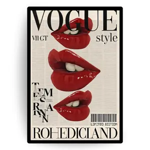Vogue Red Lips Poster – Fashion Pop Art, Glossy Editorial Style Wall Print