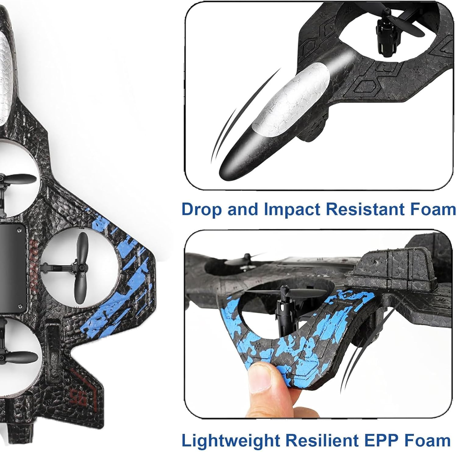 Foam Remote Control Airplanes, RC Planes with Light, RC Airplane Fighter Jet for Kids Adults 8-16, 360° Flip, Stunt Roll, Drones for Kids 8-12, Airplane Toy Gifts for Kids Boys and Girls(Blue)