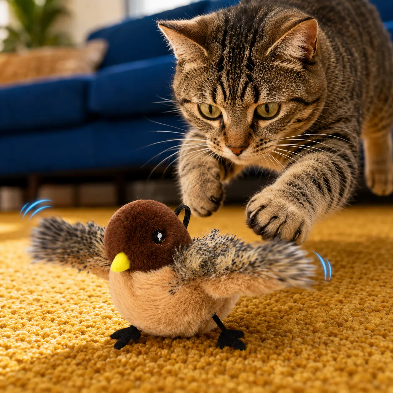 Cat Toys Rechargeable Flapping Bird Sparrow, Lifelike Chirp Tweet, App Remote Control & Touch Activated Kitten Toy Interactive Cat Exercise Toys for All Breeds Cat Catnip Toys