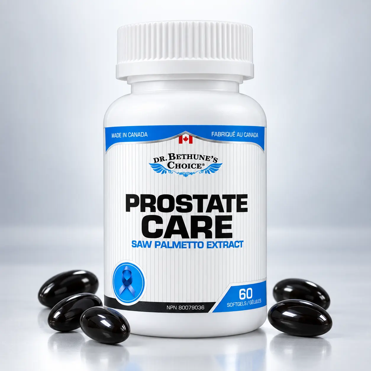 Dr. Bethune's Choice Prostate Care Supplement for Men with Saw Palmetto, Pumpkin Seed Oil, Lycopene, Zinc, Selenium & Vitamin D3, 60 Softgels