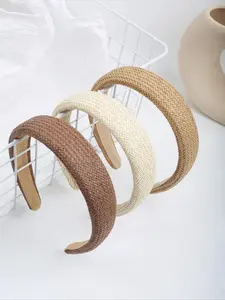 Bohemian Summer Elegant Straw Wide Brim Hair Bands, Simple Versatile Headbands for Beach Vacation, Women's Fashion Accessories