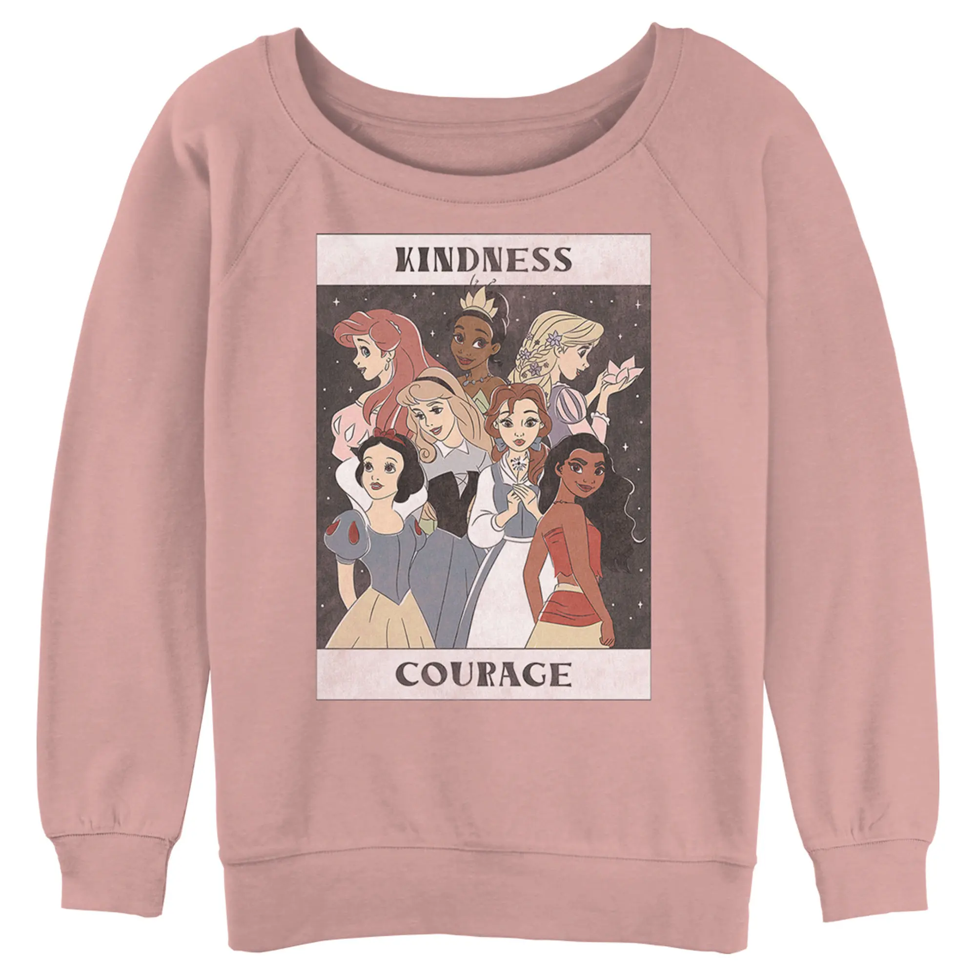 Juniors Womens Disney Princesses Kindness and Courage Poster Sweatshirt