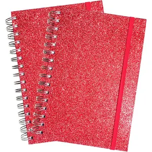 Spiral Notebook, Hardcover Sparkly Wirebound Notebook, 2Pack Lined Notebooks for Women, Red, 90 Sheets, 8.2" x 6"