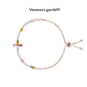 Adjustable Pull-String  Bracelet With Colorful CZ-18K Gold Plated -Golden Wave Collection