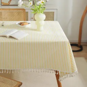 Striped Tablecloth Rectangle Tablecloths Cotton Table Cloth Washable Tabletop Decorative Table Cover for Dinning (Yellow, 60 x 102 Inch)
