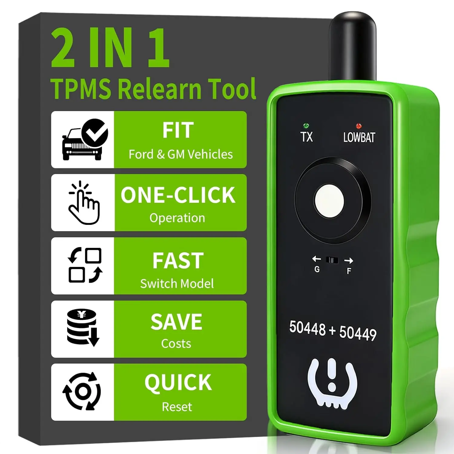 2-in-1 TPMS Relearn & Reset Tool - FIRSTOOL EL50448+EL50449 Tire Sensor Programmer with Model Switch Button, Compatible with GM, GMC, Lincoln, Buick, Cadillac, Automotive Diagnostic Tool, Two-In-One Vehicle Car Scanner Fixed