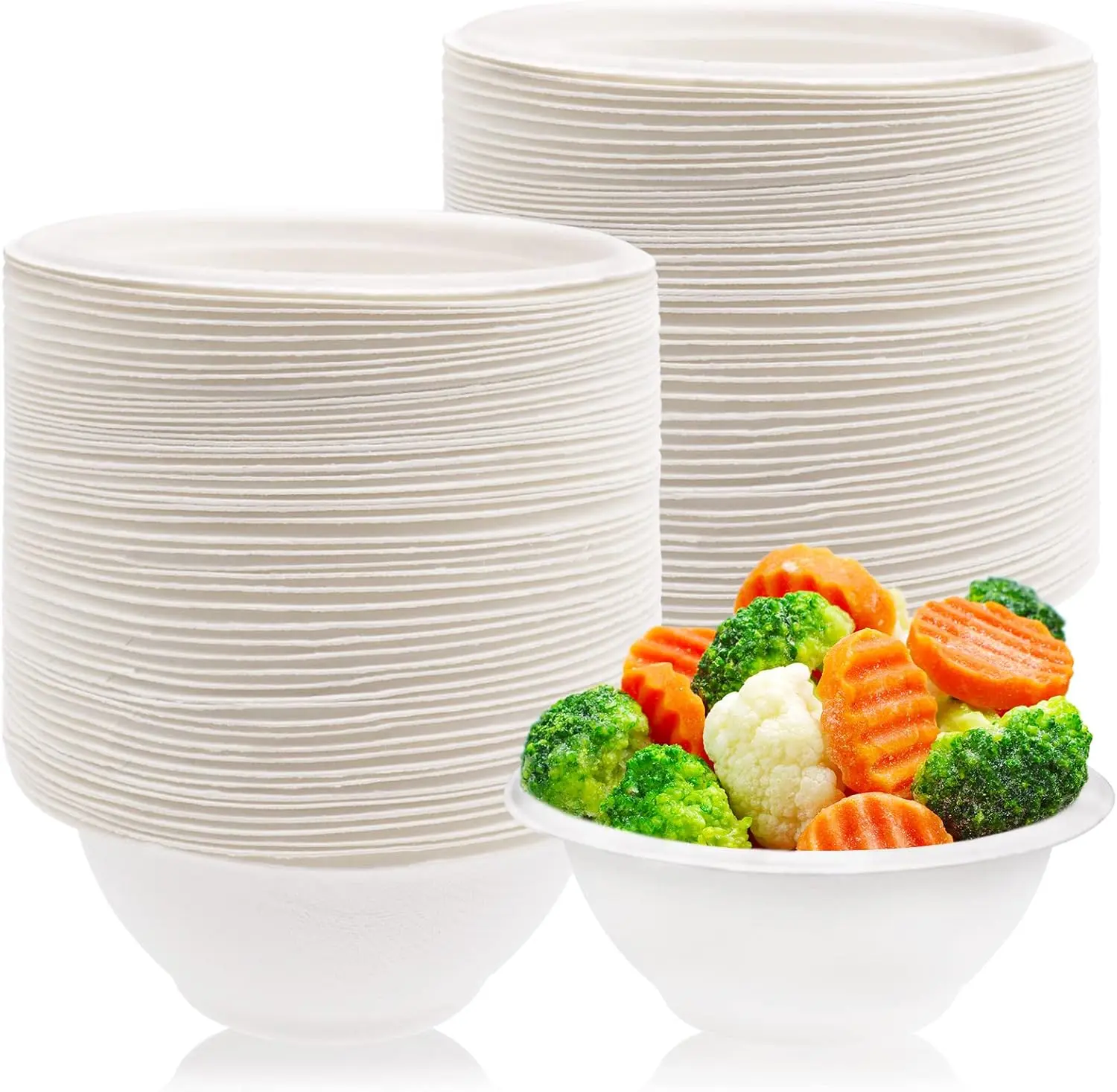 100 Pcs Paper Bowls Natural Compostable White Heavy Everyday Use 8oz