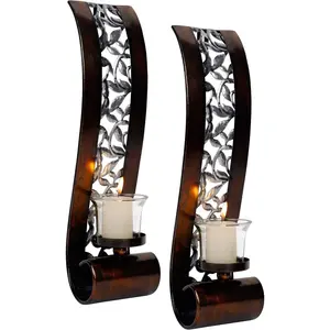 Wall sconce 144 x 35 inch with tea light candle holder antique bronze style metal wall art decorations for living room bathroom dining room and office set of 2