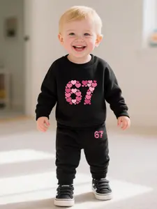 Baby Boy Long Sleeve Round Neck Sweater Set, Valentine Cartoon Heart Print, Casual Fitted for All Seasons