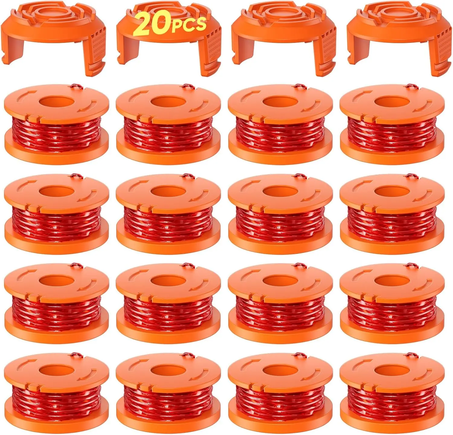20 Pack WA0010 Weed Eater String Compatible with Worx, 0.065 inch 10ft/Pack, Replacement Trimmer Line Spool, Compatible with Worx String Trimmers (16 Line spools+4 Caps)
