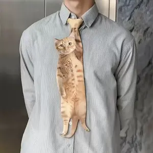 New Arrival: Original Design Necktie Featuring Adorable Cat Patterns. A Versatile Shirt-and-Tie Set Suitable for All Seasons, Unisex, and Pre-Tied for Effortless Styling—the Perfect Choice for Parties and Festive Occasions.