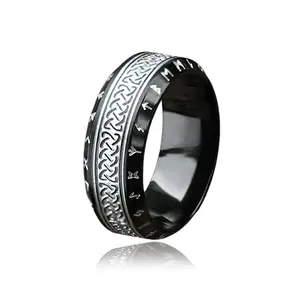 GTHIC Norse Runes Celtic Knot Stainless Steel Viking Ring for Men Women