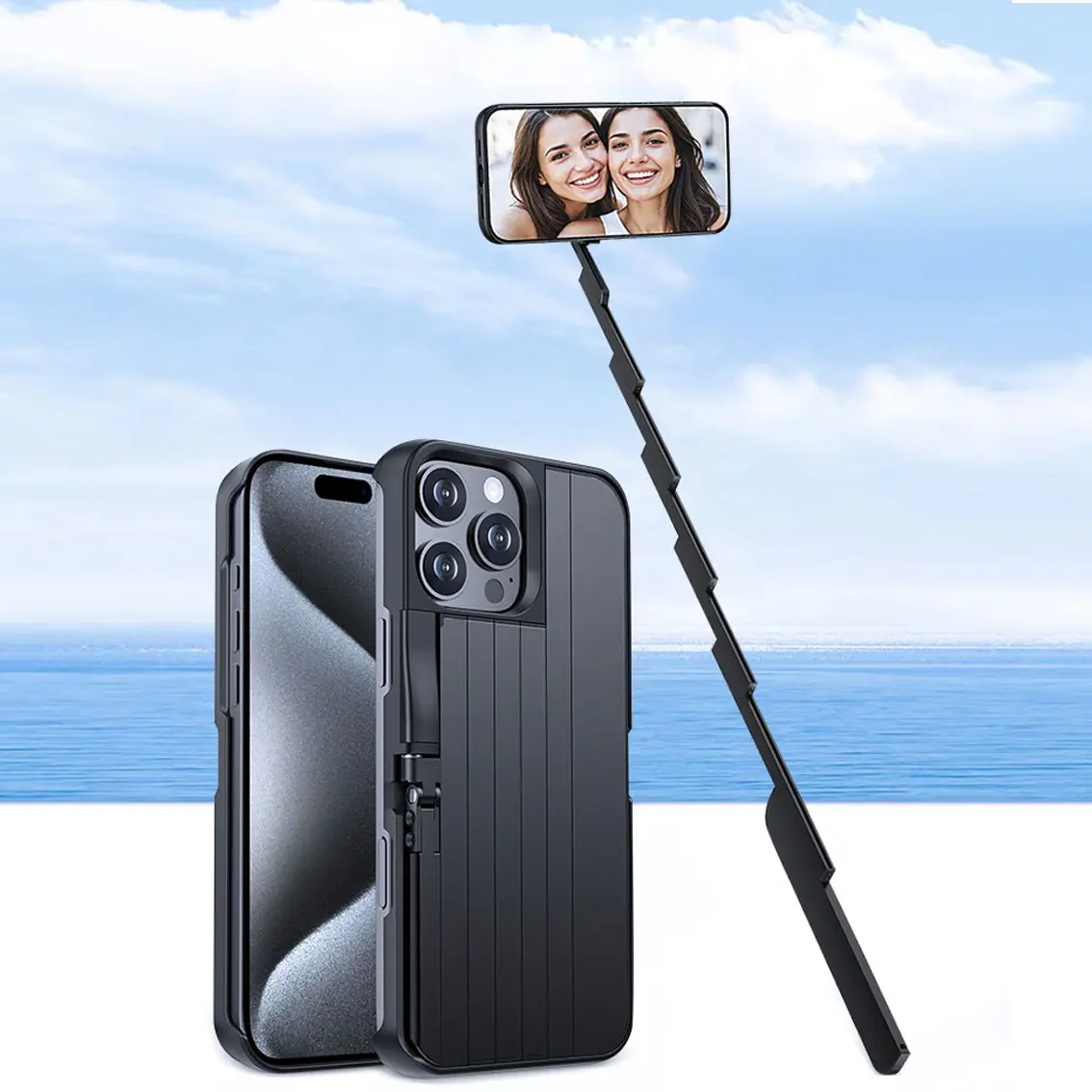 Compatible with iPhone case with selfie stick, Extendable Cell