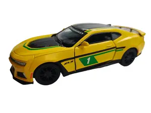 KINSMART 2017 Chevrolet Camaro ZL1 1:38 Scale Diecast Model Car Yellow Openable Doors Pull Back Action Officially Licensed Collectible