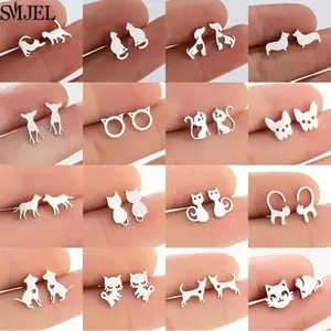 Mini Stainless Steel Animal Stud Earrings for Women Girls Jewelry Cute Cat Earings Dog Paw Pendientes Girls Birthday Gifts