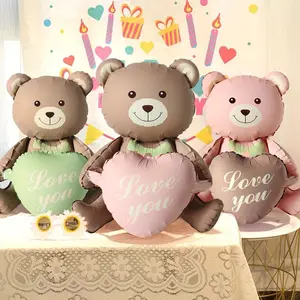 5pc 42inch Photo-Ready Heart Hugging Teddy Bear Balloon with 'I Love You' Banner - Pink and Brown Wedding, Valentine's Day Decoration, Bridal Shower, Birthday Party Supplies - No Power Required, Halloween Decoration, Christmas Decoration