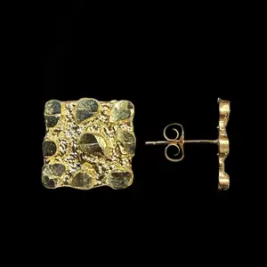 Gold Square Stud Earrings with Textured Design and Secure Screwback Closure for Everyday Wear