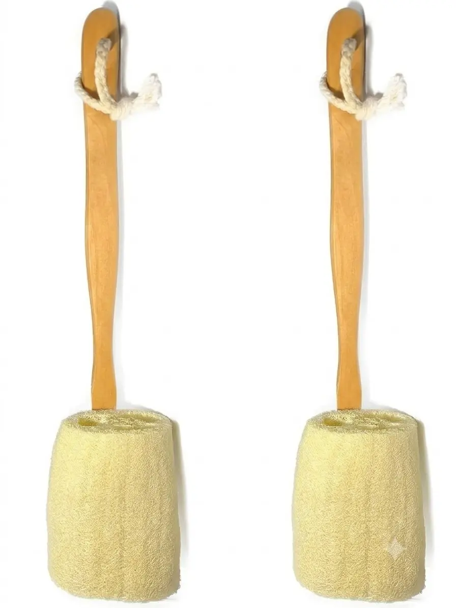 Natural Exfoliating Loofah luffa loofa Bath Brush On a Stick - with Long Wooden Handle Back Brush for Men & Women - Shower Sponge Body Back Scrubber