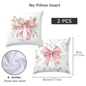 2 Piece Bowknot & Floral Plant Pattern Pillowcases, Single-Sided Print, Simple Home Decor, Suitable for Living Room Bedroom, No Pillow Insert