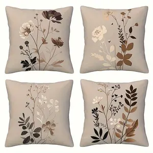 4pcs Modern Botanical Pattern Pillow Covers, Home Decorative Cushion - Square Cushion Decor for Living Room and Sofa, Home Decoration with Zipper Closure, Machine Washable Double-Sided Print, No Insert Included, Multiple Sizes Available