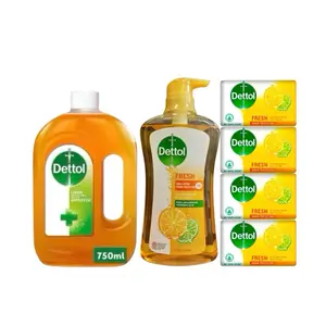 Dettol Antibacterial Body Care Bundle - 750mL Light Cleanser, 900g Fresh Body Wash, 4x100g Daily Anti-Germs Bacteria-Killing Soaps