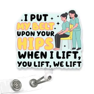 Funny Gait Belt Badge Reel - PT OT Rehab Acrylic Retractable ID Holder, Physical Therapy Gift ODI