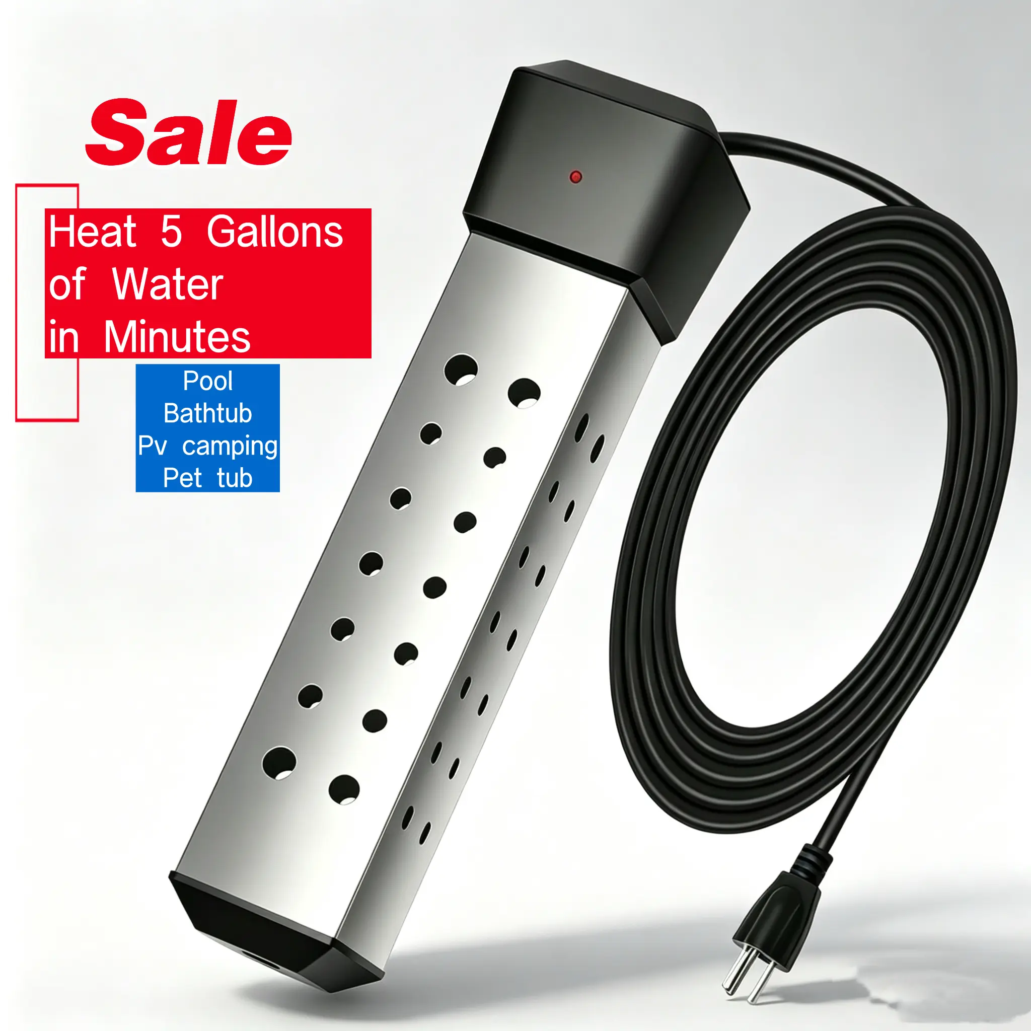 2000W Portable Rapid Heating Square Immersion Water Heater for Inflatable Pool Bathtub,Outdoor Swimming Pool，