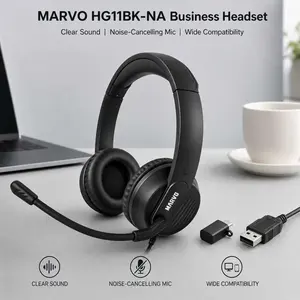 MARVO HG11BK-NA USB Wired Over-Ear Headphone with Microphone, 40mm Drivers, Noise-Cancelling Mic, USB-A to Type-C Adapter, Lightweight Audio Design for PC, Laptop Office Calls