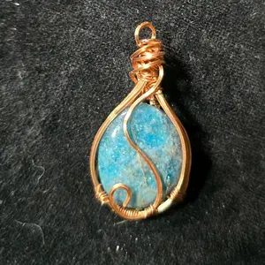 Blue Apatite Crystal Pendant - Gold Wire Wrapped Teardrop Design Gemstone Jewelry Accessory