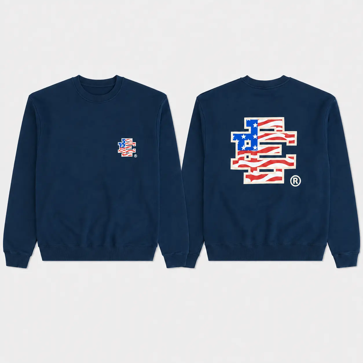EE USA Flag Graphic Crewneck Sweatshirt Vintage Streetwear Pullover Unisex Heavy Cotton Fleece Sweatshirt Casual Top