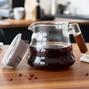 Leeseph Glass Coffee Carafe with Wooden Lid and Handle, 13.5oz/20oz Clear Coffee Pot, Ideal for Drip Coffee Makers & Servers, Coffee Making Tool
