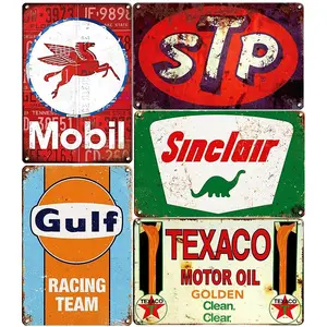 Vintage Metal Tin Signs Set, Vintage Plaque Decor, Retro Garage, Man Cave & Home Office Decor, 5-Piece 8x12 Inch, Ideal for Car Shops & Oil/gas Stations