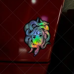 1PC Medusa Sticker Mythical Gorgon Laser Animal Theme Anti-scratch Sticker for Scooters, Computer Cases - Colorful Reflective Vinyl Sticker for Cars, Motorcycles and Laptops