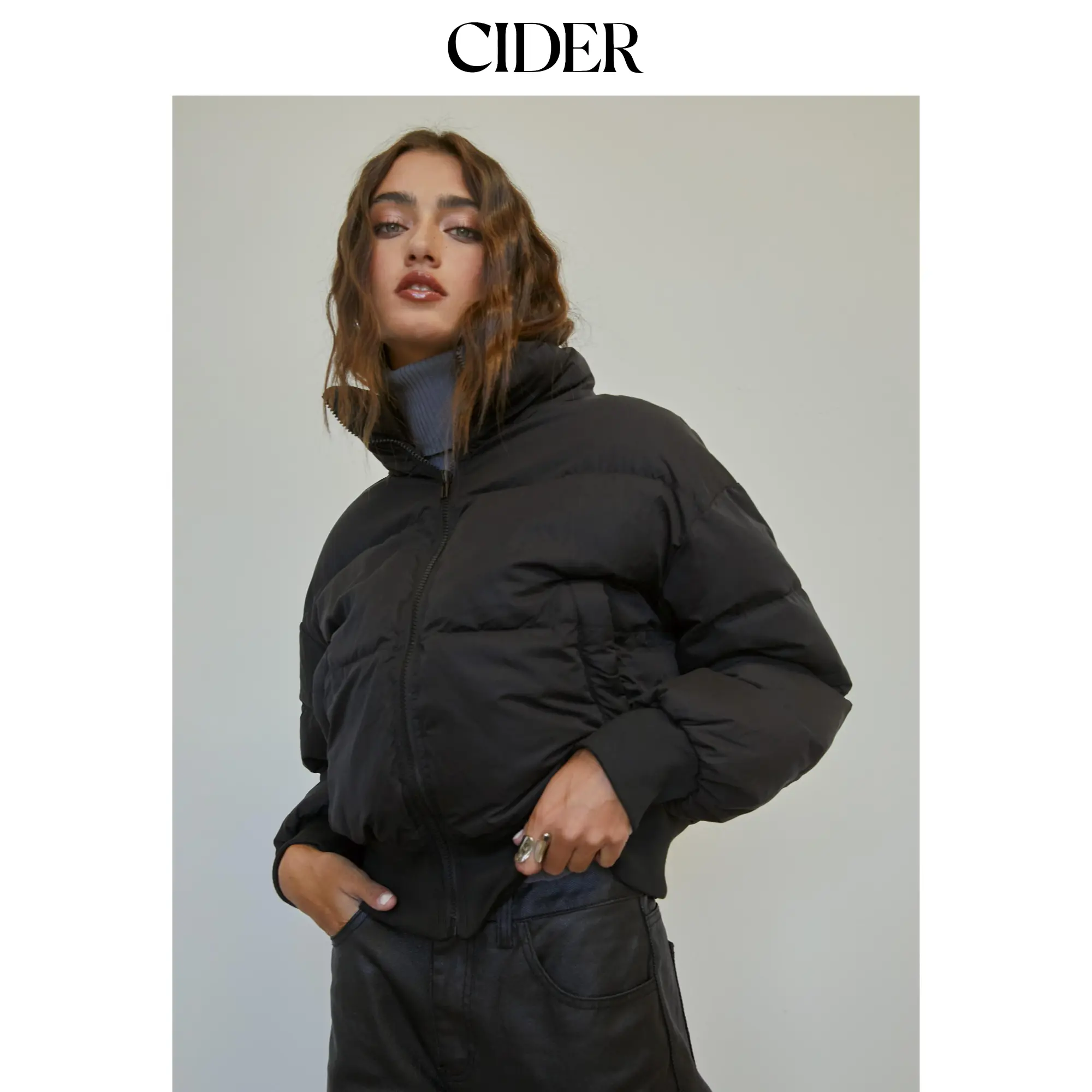 Cider [size 4-10] Stand Collar Solid Puffer Jacket, Coats, Outerwear, Tops, Women, Collared Neck, Casual