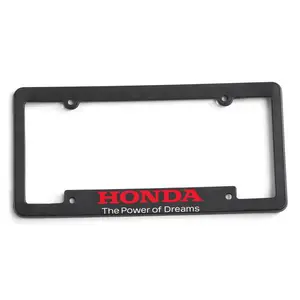 Honda Black License Plate Frame - Polystyrene with "The Power of Dreams" Imprint - Four Hole Attachment - Car Accessories Truck Vehicle