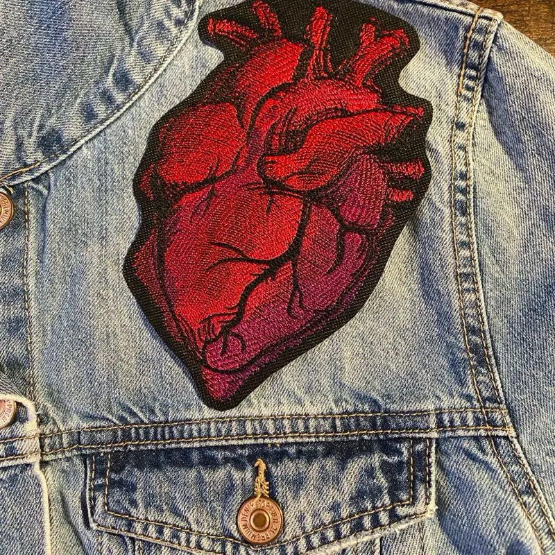 Anatomical Heart Embroidery Craft Patch - 2.44"x3.82" High-Quality Polyester Yarn Applique, Iron-On/Sew-On, Durable, Unique Artistic Design, Sewing Accessory for Clothing Items to Boost Personal Style
