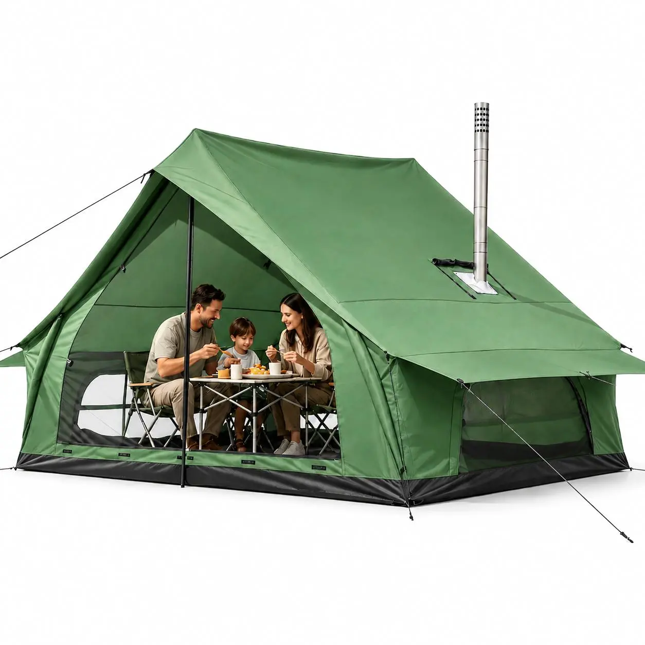 Docred Camping Tent with Stove Jack, Cabin Canvas Tent for 2-4 Person, Winter Warm Wall Tent, Breathable Mesh Windows, 4 Season Waterproof Windproof Outdoor Shelter for Car Camping, Hiking, Backpacking, Backcountry & Cold‑Weather Camping