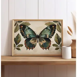 Iridescent Butterfly Vintage Art Botanical Poster